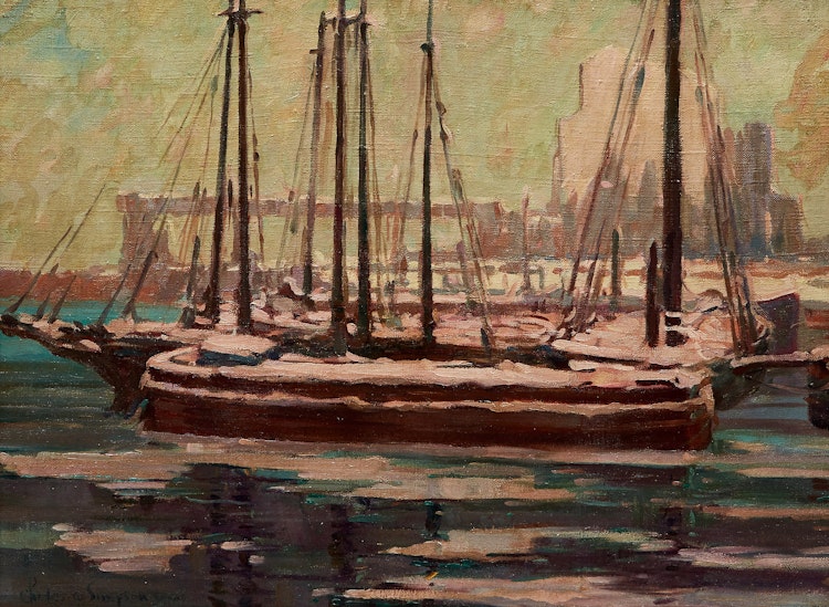 Artwork by Charles Walter Simpson,  Montreal Harbour