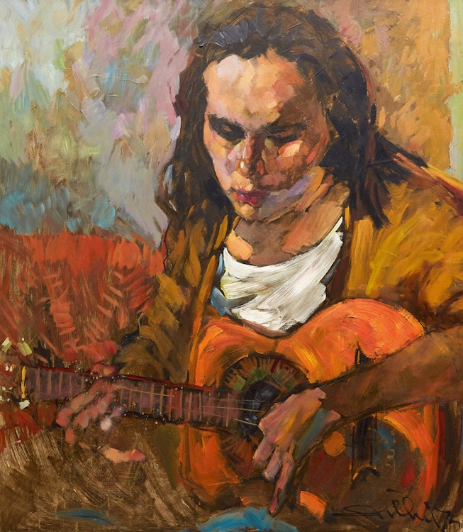 Artwork by Arthur Shilling, Playing Guitar