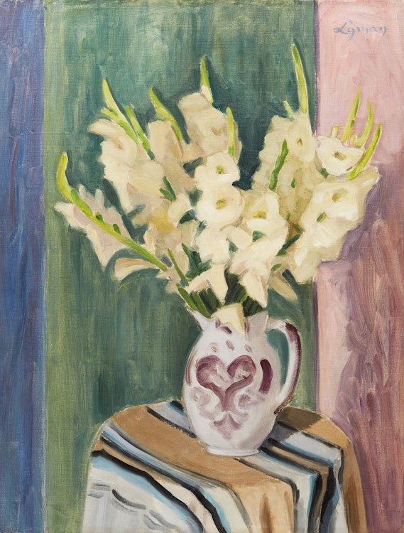 Artwork by John Goodwin Lyman, White Gladioli
