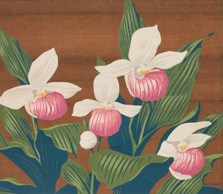 Artwork by Alfred Joseph Casson, Lady Slippers; Marsh Marigolds