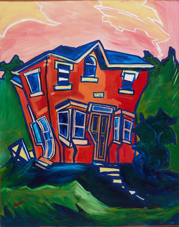 Artwork by Ann Kornuta,  Orange House on a Hill