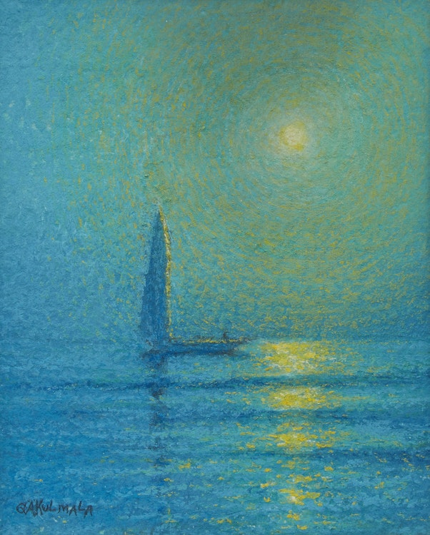 Artwork by George Arthur Kulmala, Sunset with Sailboat