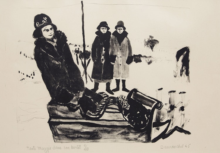 Artwork by Albert Dumouchel, Tante Maggie dans son berlot