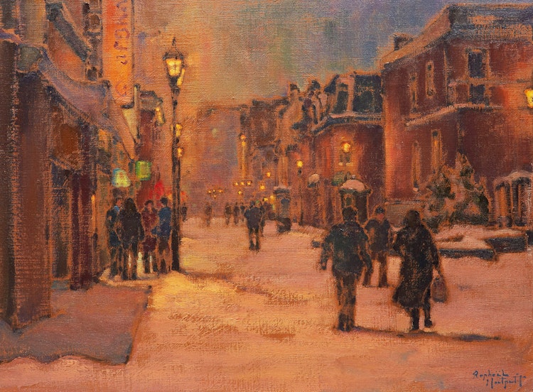 Artwork by Raphael Montpetit, Rue enneigée nuit d’hiver