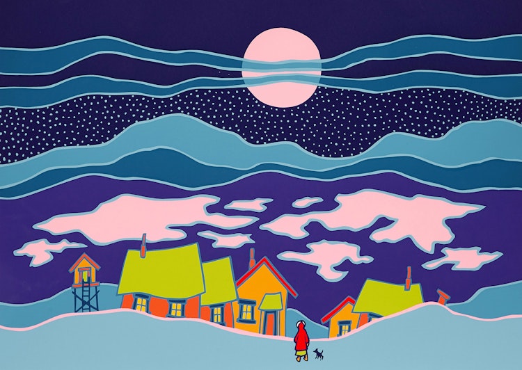 Artwork by Ted Harrison,  Snow Moon; Juneau