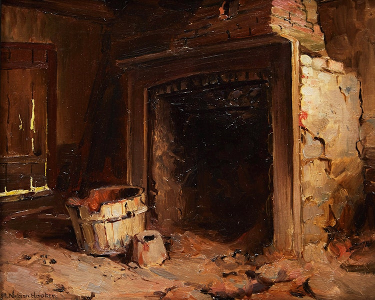 Artwork by Marion Hope Nelson Hooker, Old Fire Place