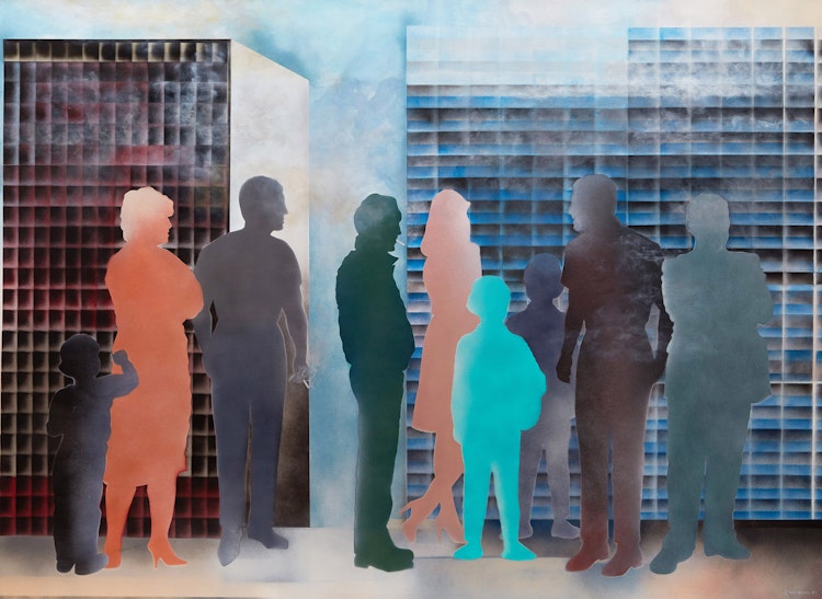 Artwork by Gloria Kagawa, Waiting for the Bus No. 3