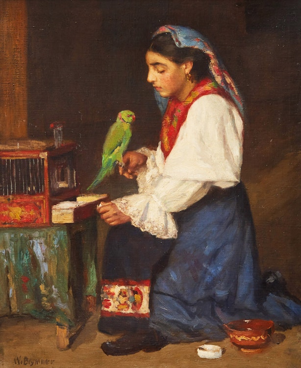 Artwork by William Brymner,  Woman with Parrot