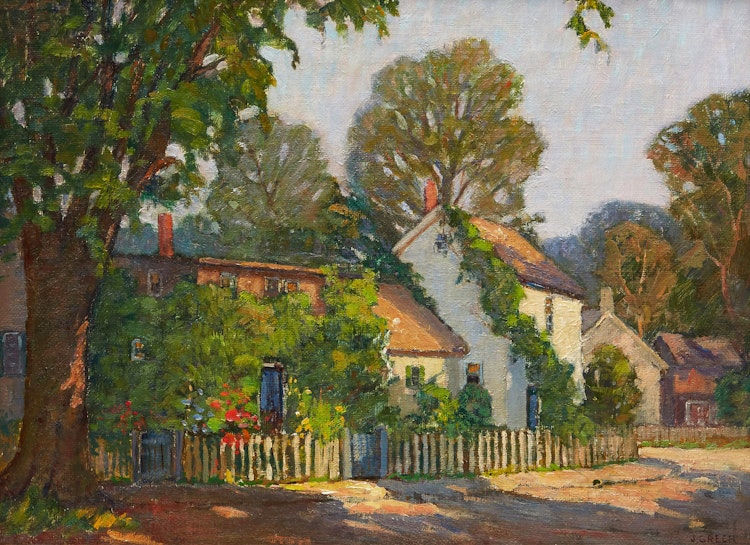 Artwork by James Emery Greer,  Rockport Street, New England, U.S.A.