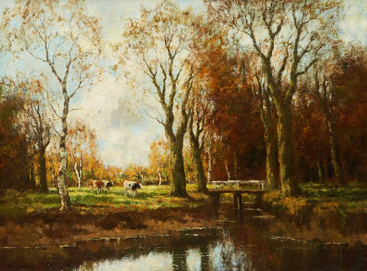 Artwork by Willem Hendriks,  Little Bridge, Autumn Scene in Holland; Springtime in Holland