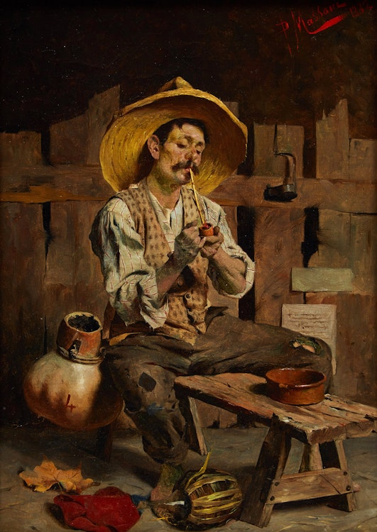 Artwork by Pompeo Massani, A Quiet Smoke; The Frugal Meal