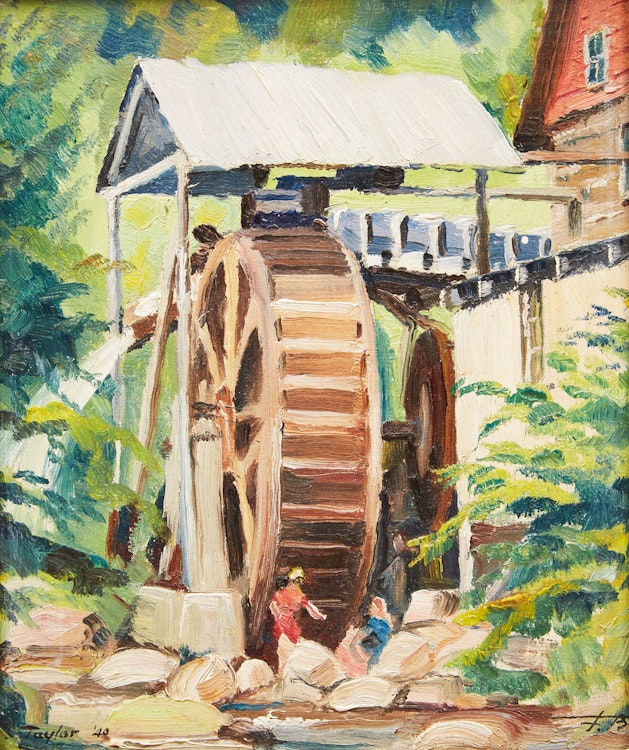 Artwork by Frederick Bourchier Taylor, The Water Wheel of the Mill St. Joseph de la Rive, Co. Charlevoix, P.Q.