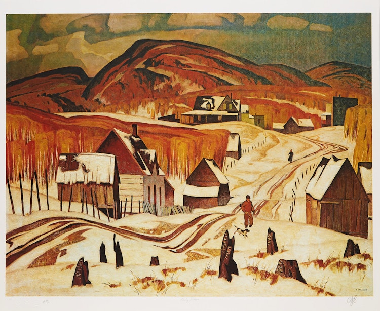 Artwork by Alfred Joseph Casson, Early Snow; Annables General Store; Sunlit Hill; Birch Island
