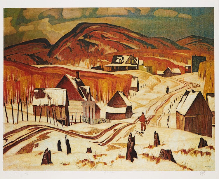 Artwork by Alfred Joseph Casson,  Early Snow; Annables General Store; Sunlit Hill; Birch Island