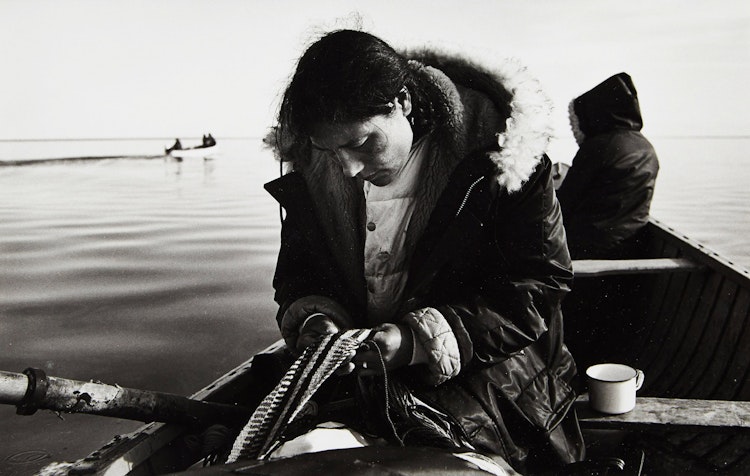 Artwork by Pamela Harris, Nilaulaq Fingerweaving, Spence Bay, N.W.T., 1973