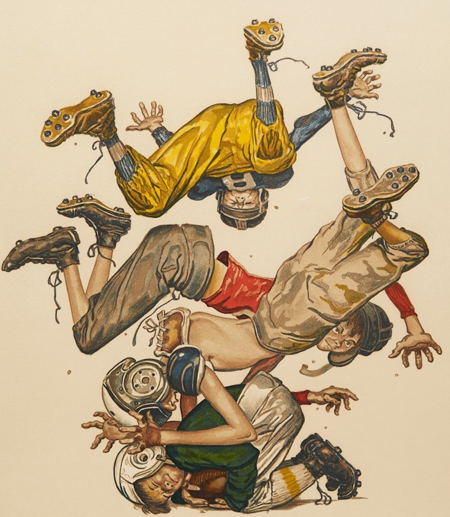 Artwork by Norman Percevel Rockwell, Four Sporting Boys - First Down