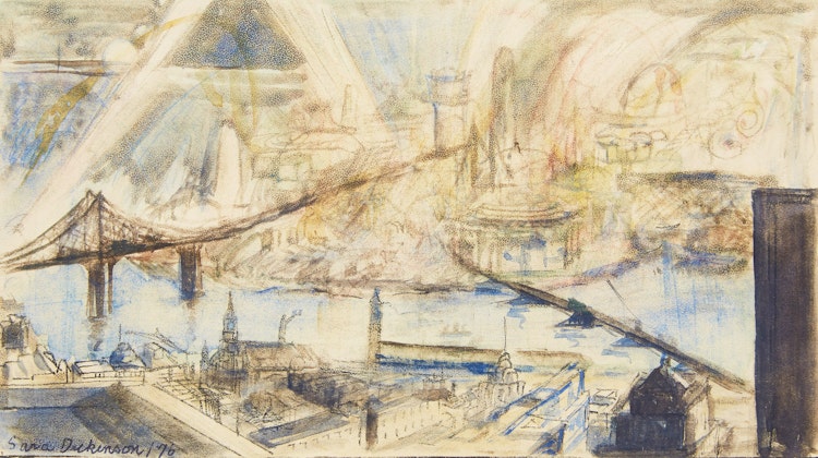 Artwork by Sarah Dickinson, Drawn for Air Canada; Corner of Barrie and Common Streets