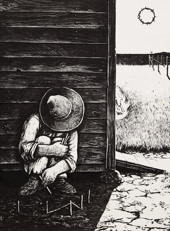 Artwork by William Kurelek, The Hound of Heaven (from the “Toronto 20 Portfolio” (1965))