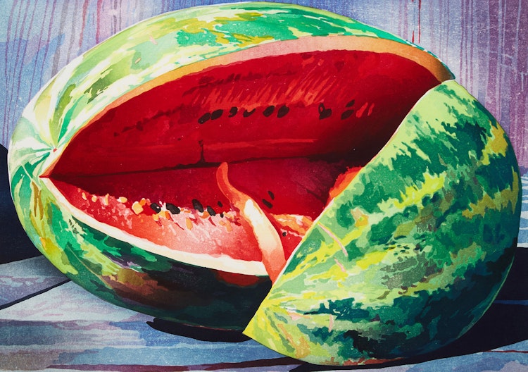 Artwork by Mary Pratt,  Cut Watermelon