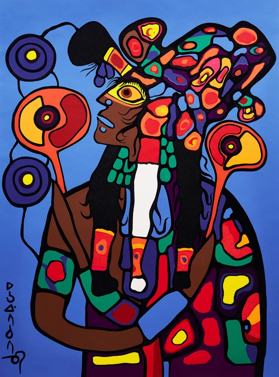 Artwork by Norval Morrisseau, Self Portrait of the Artist - Astral Projection