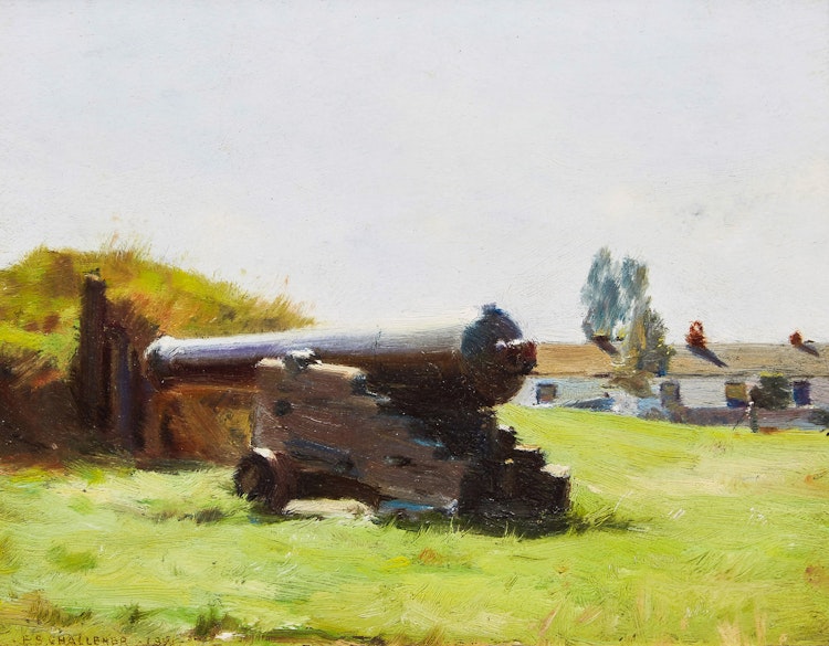 Artwork by Frederick Sproston Challener,  Cannon at Fort York