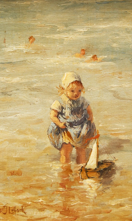 Artwork by Jean-Louis Lefort,  Girl Playing at Beach