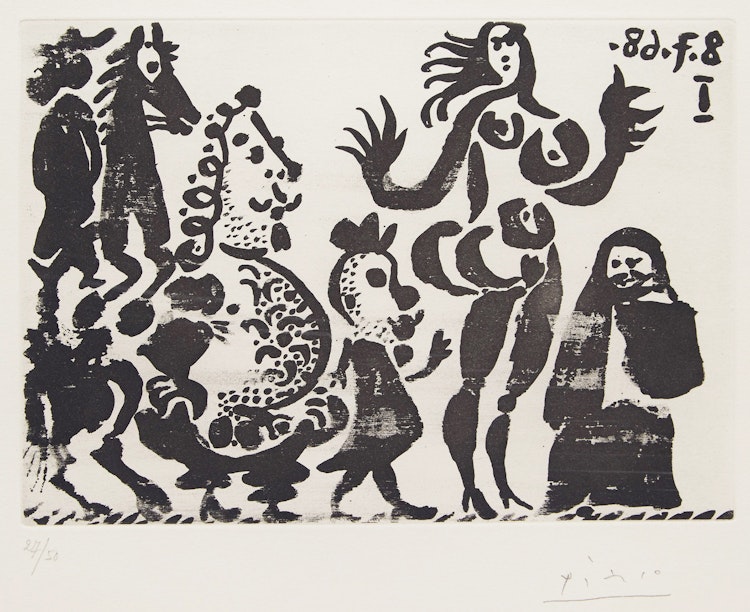Artwork by Pablo Picasso, Célestine, Maja et grotesques (from La Série 347) (Bloch 1682; Baer 1698)