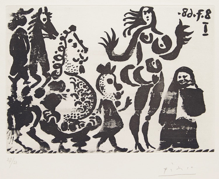 Artwork by Pablo Picasso,  Célestine, Maja et grotesques (from La Série 347) (Bloch 1682; Baer 1698)