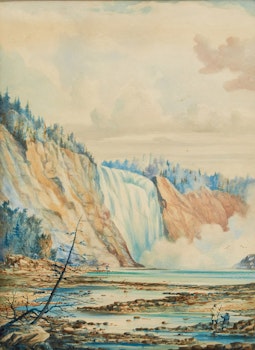 Artwork by William Armstrong, Fishing at Montmorency Falls, The Artist in the Foreground
