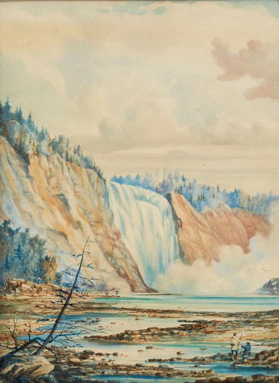 Artwork by William Armstrong, Fishing at Montmorency Falls, The Artist in the Foreground