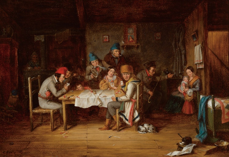 Artwork by Cornelius Krieghoff, French Canadian Habitants Playing at Cards