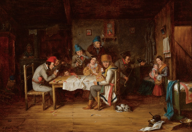 Artwork by Cornelius Krieghoff,  French Canadian Habitants Playing at Cards