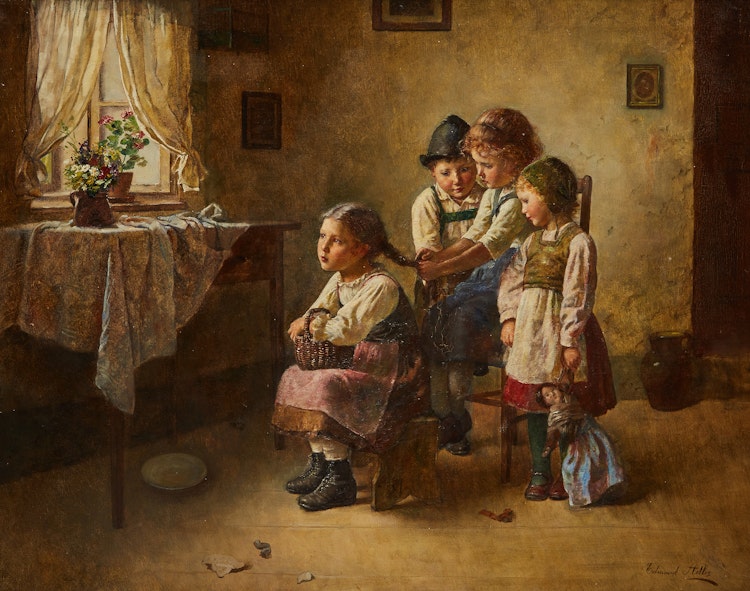Artwork by Edmund Adler, Braiding Her Hair