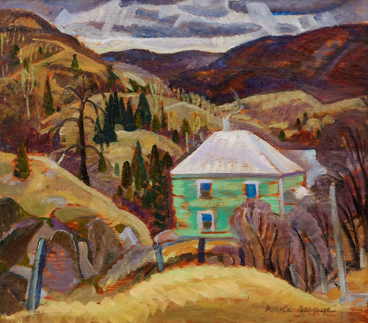 Artwork by Anne Douglas Savage, House in the Hills / Hills & Trees