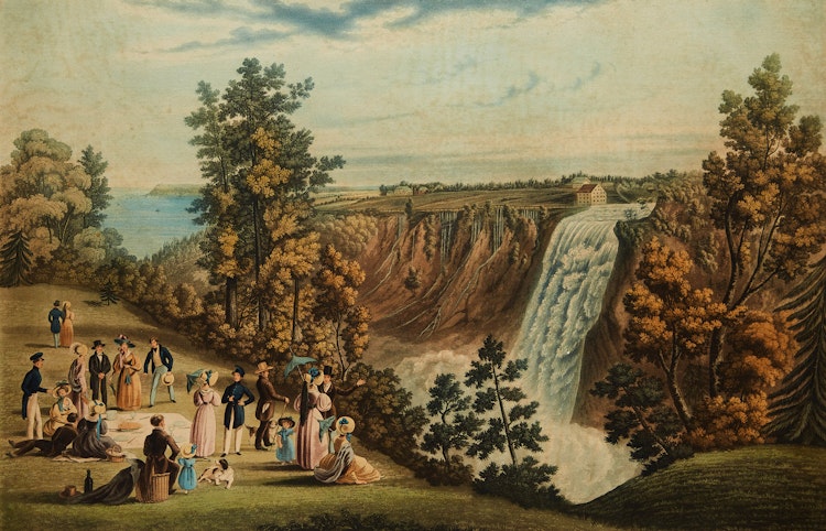 Artwork by James Pattison Cockburn, The View of the Falls of Montmorency (Quebec in the Distance); The View of Cape Diamond and Wolf's Cove From Point à Pizeau, Near Quebec