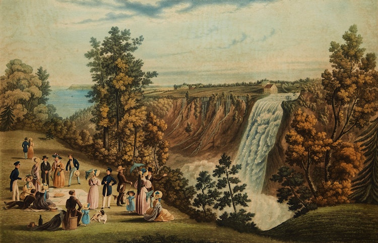 Artwork by James Pattison Cockburn,  The View of the Falls of Montmorency (Quebec in the Distance); The View of Cape Diamond and Wolf's Cove From Point à Pizeau, Near Quebec