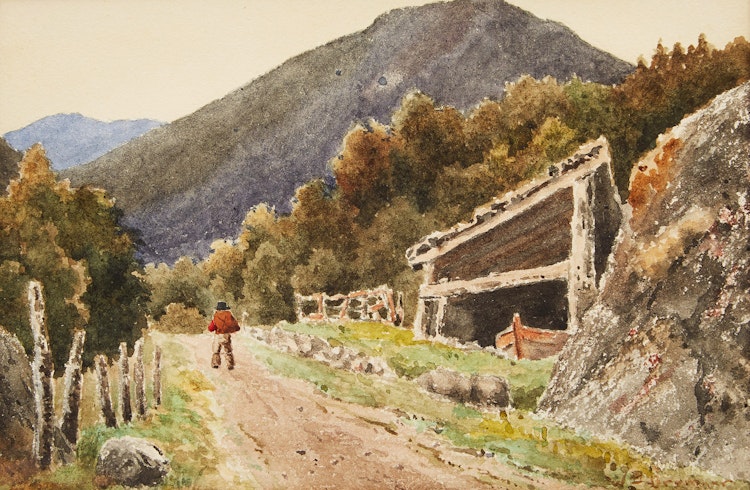 Artwork by William Brymner,  Cabin in the Rockies