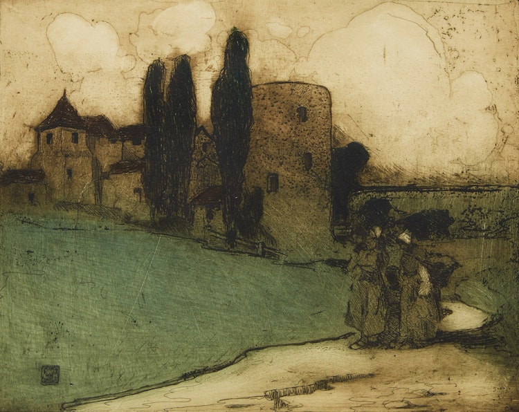 Artwork by William Lee-Hankey, Rheuse on the Rhine