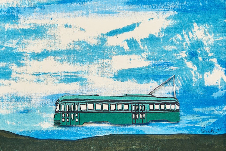 Artwork by Charles Pachter,  Flying Streetcar