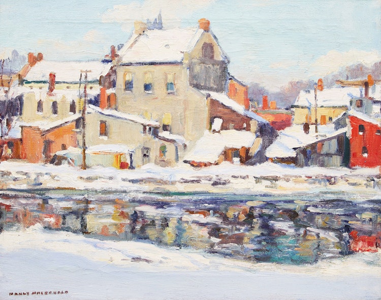 Artwork by Manly Edward MacDonald,  Winter, Main Street, Belleville, Ontario (On the Moira)