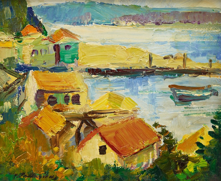 Artwork by Armand Tatossian, Coastal Village