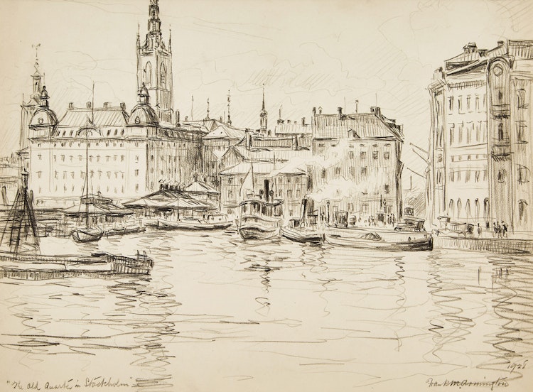 Artwork by Frank Milton Armington,  The Old Quarter in Stockholm