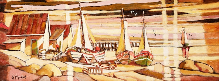 Artwork by Jean-Guy Desrosiers, Le vent dans les voiles (Maine USA)