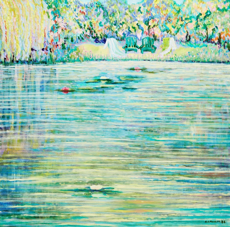 Artwork by Barbara E. Mercer, Lilies in the Pond