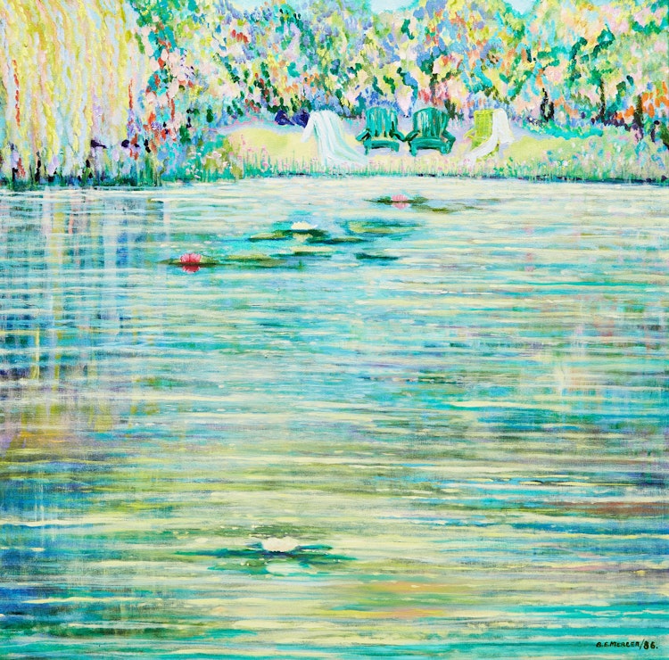 Artwork by Barbara E. Mercer,  Lilies in the Pond