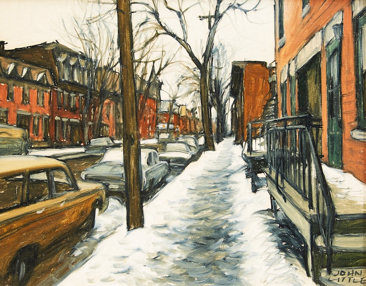 Artwork by John Geoffrey Caruthers Little,  Rue Plessis vers Logan D’Autrefois, Montréal