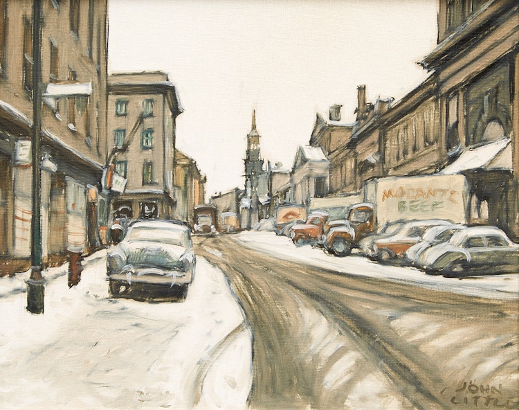 Artwork by John Geoffrey Caruthers Little,  Rue St. Paul-Eglise Bonsecours  Marché Bonsecours, D’Autrefois Montreal