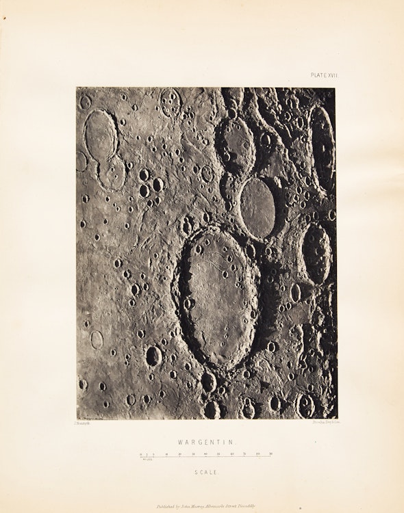 Artwork by James Nasmyth, Wargentin (Plate 17 from The Moon: Considered as a Planet, a World and a Satellite)