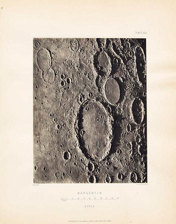 Artwork by James Nasmyth,  Wargentin (Plate 17 from The Moon: Considered as a Planet, a World and a Satellite)