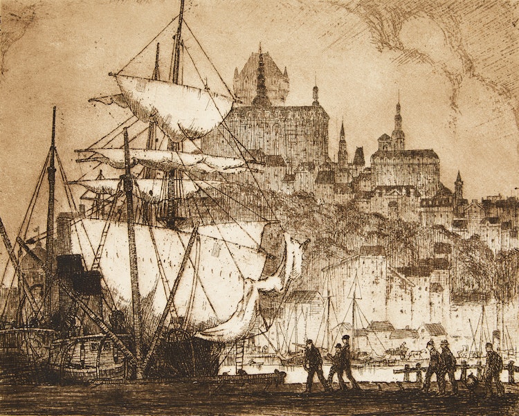 Artwork by Stanley Francis Turner, Quebec from the St. Charles; Lower Town, Quebec